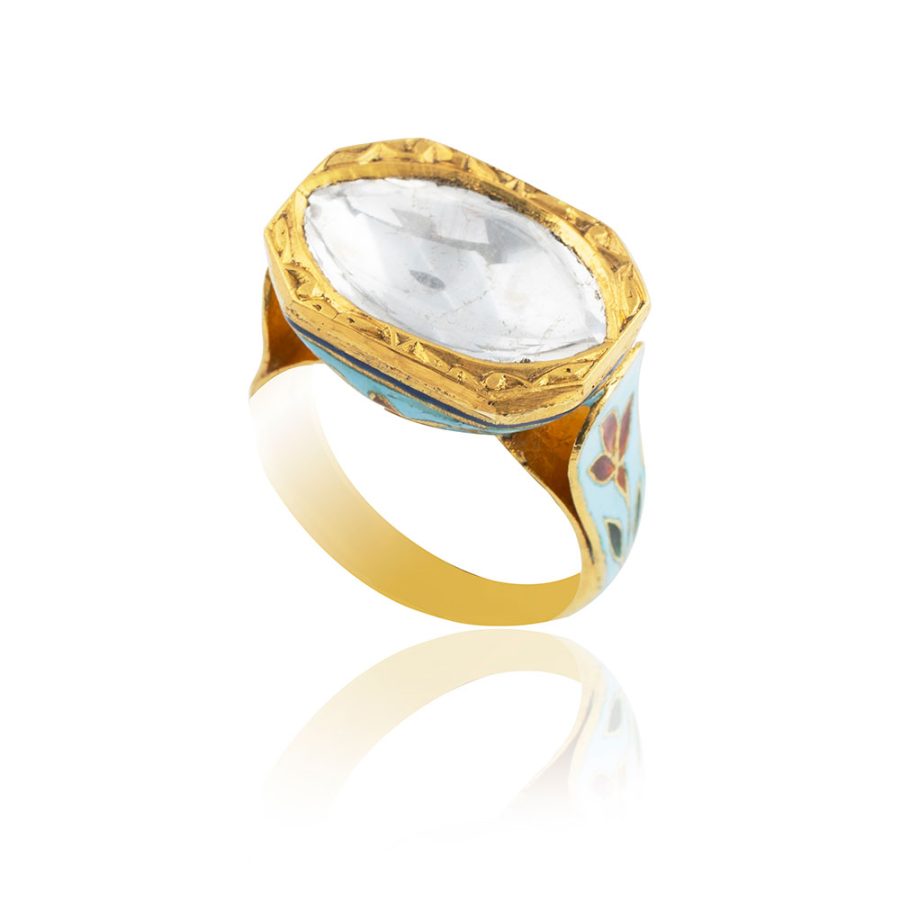 Heirloom 18kt Gold Enamel and Uncut Diamond Ring
