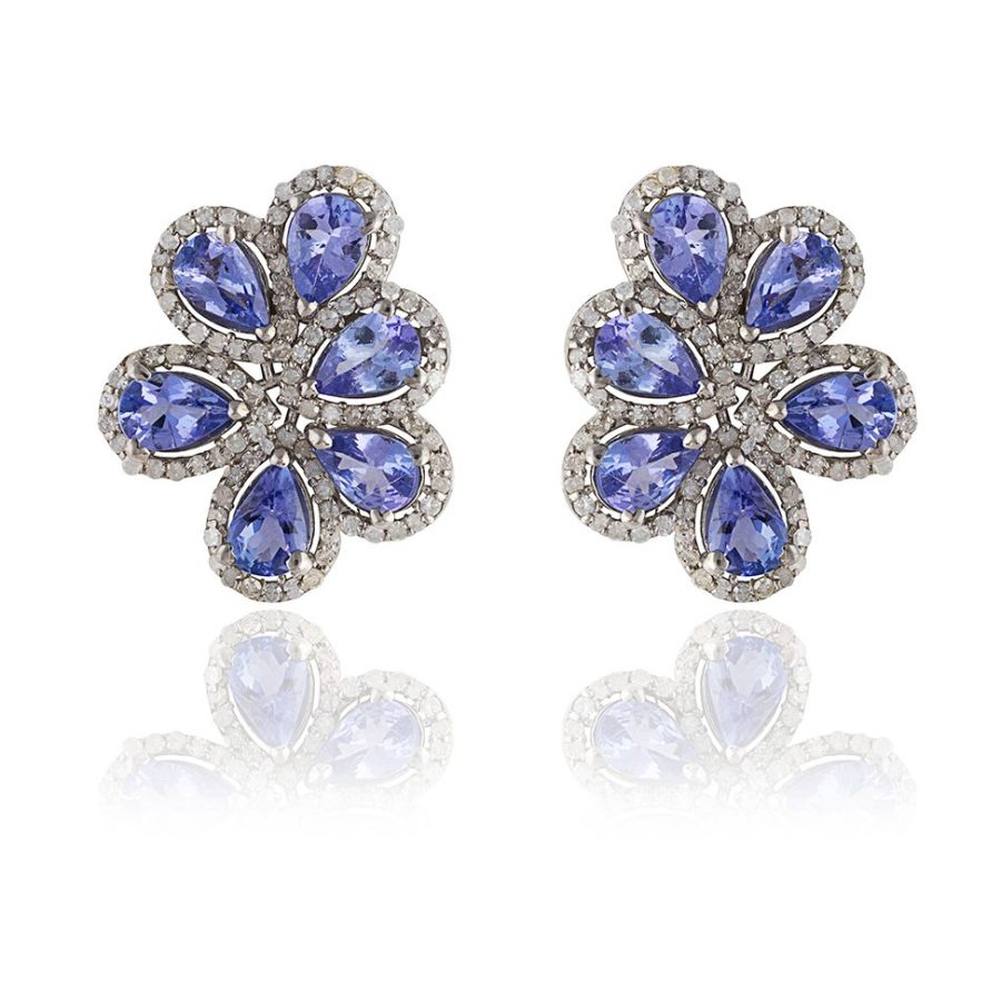 Irregular Tanzanite & Diamond Stud Earrings