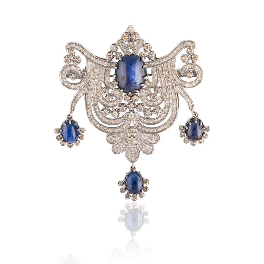 Regal Sapphire & Diamond Brooch Pendant