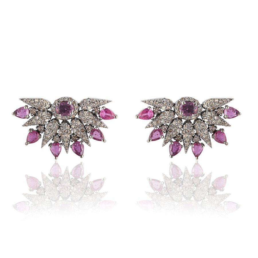 Ruby & Diamond Half Moon Earrings