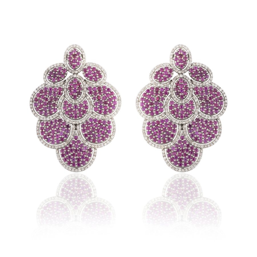 Ruby Petal & Diamond Detailed Earrings