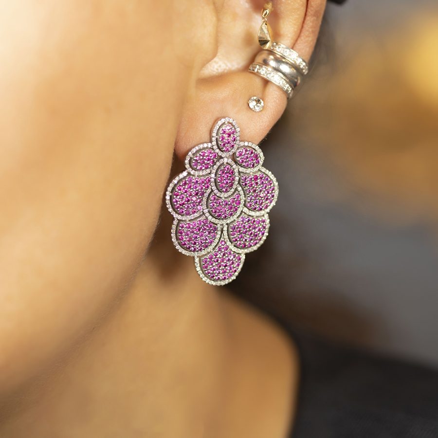 Ruby Petal & Diamond Detailed Earrings
