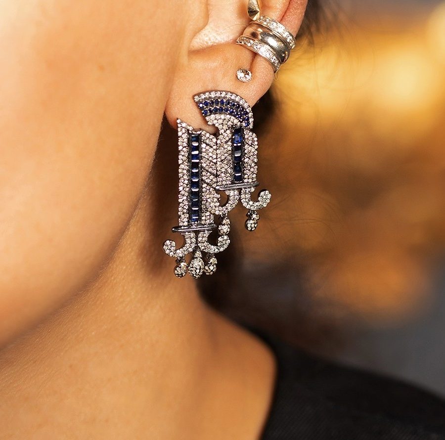 Art Deco Sapphire & Diamond Pillar Earrings