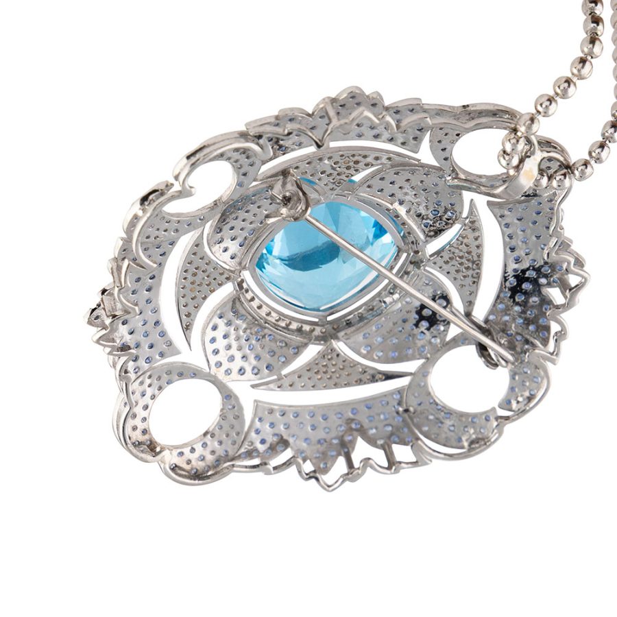 Sapphire, Diamond & Topaz Pendant Brooch