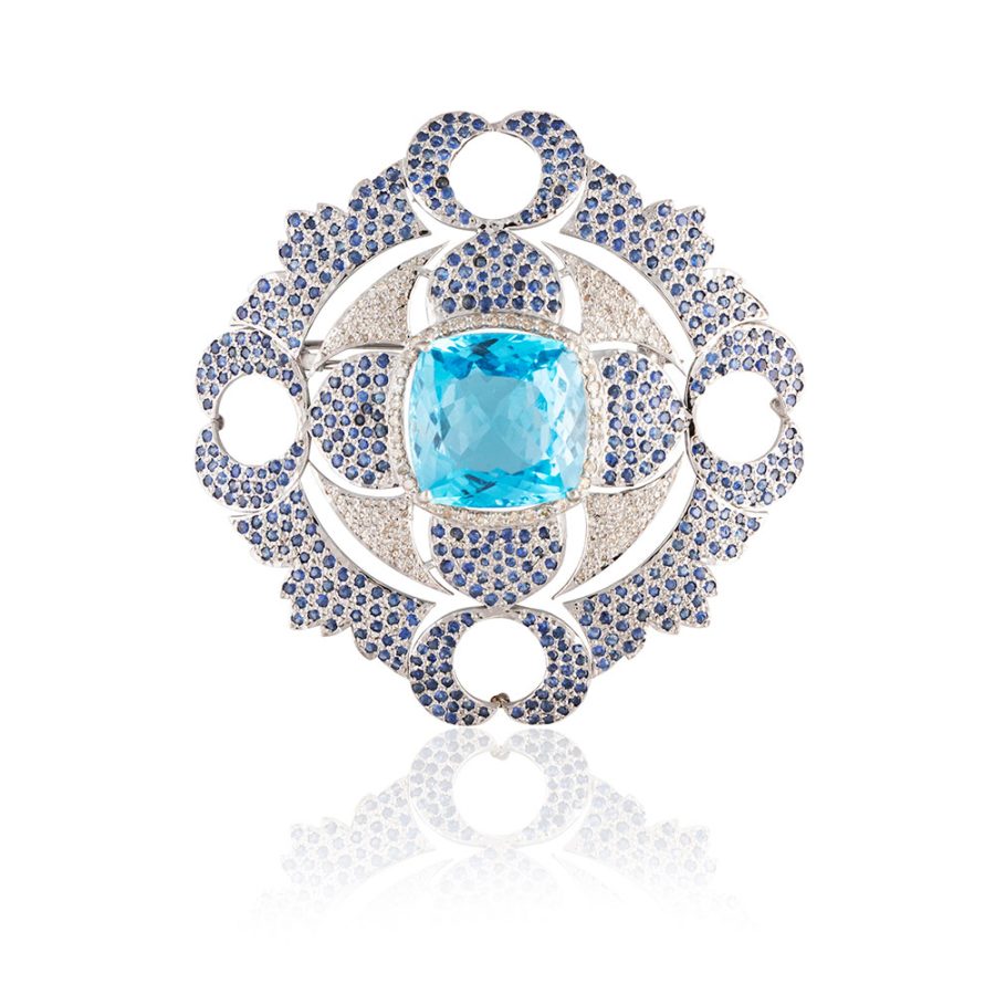 Sapphire, Diamond & Topaz Pendant Brooch