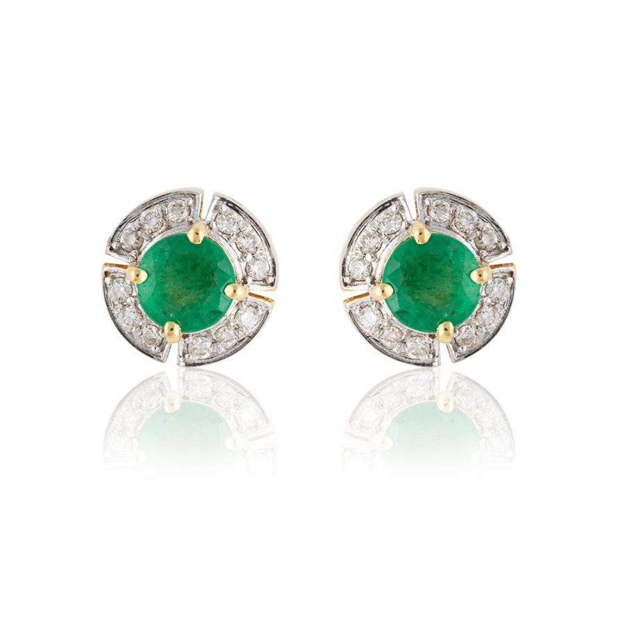 Simple Heirloom 18kt Gold Emerald & Diamond Stud Earrings