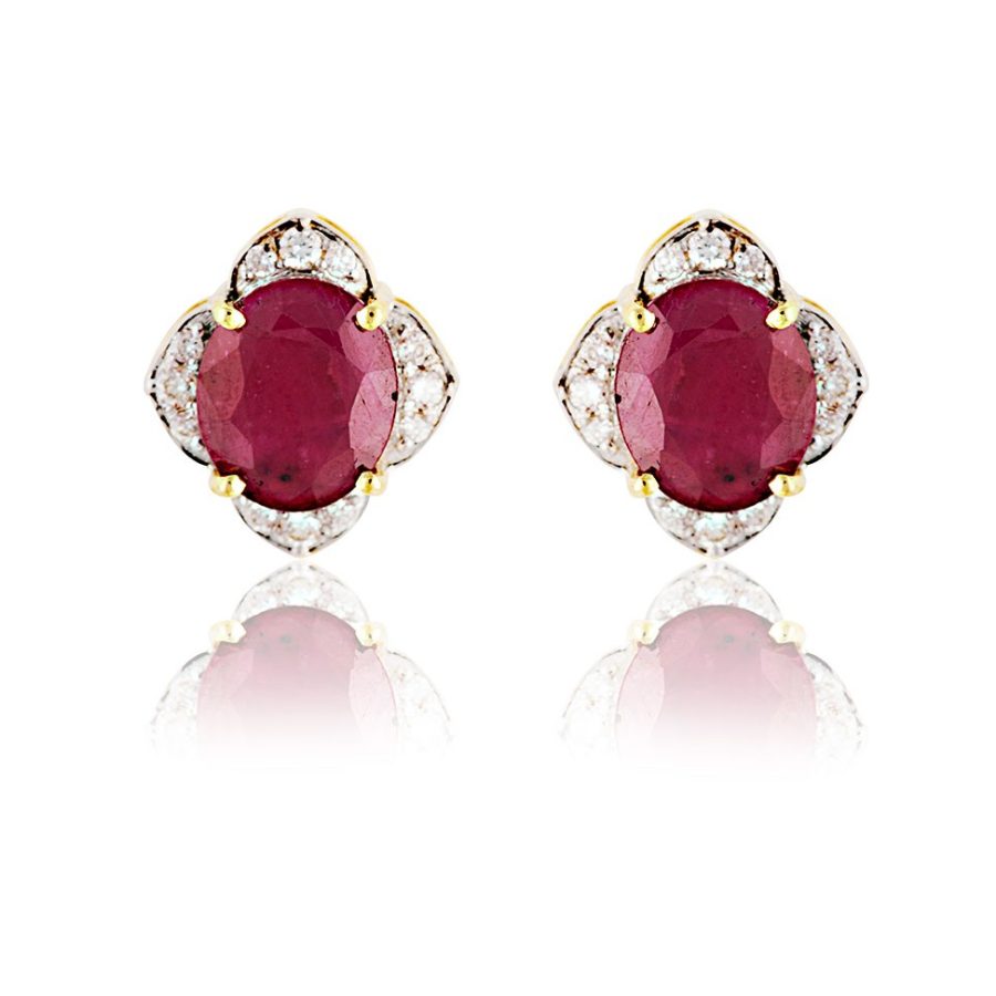 Simple Heirloom 18kt Gold Ruby & Diamond Stud Earrings