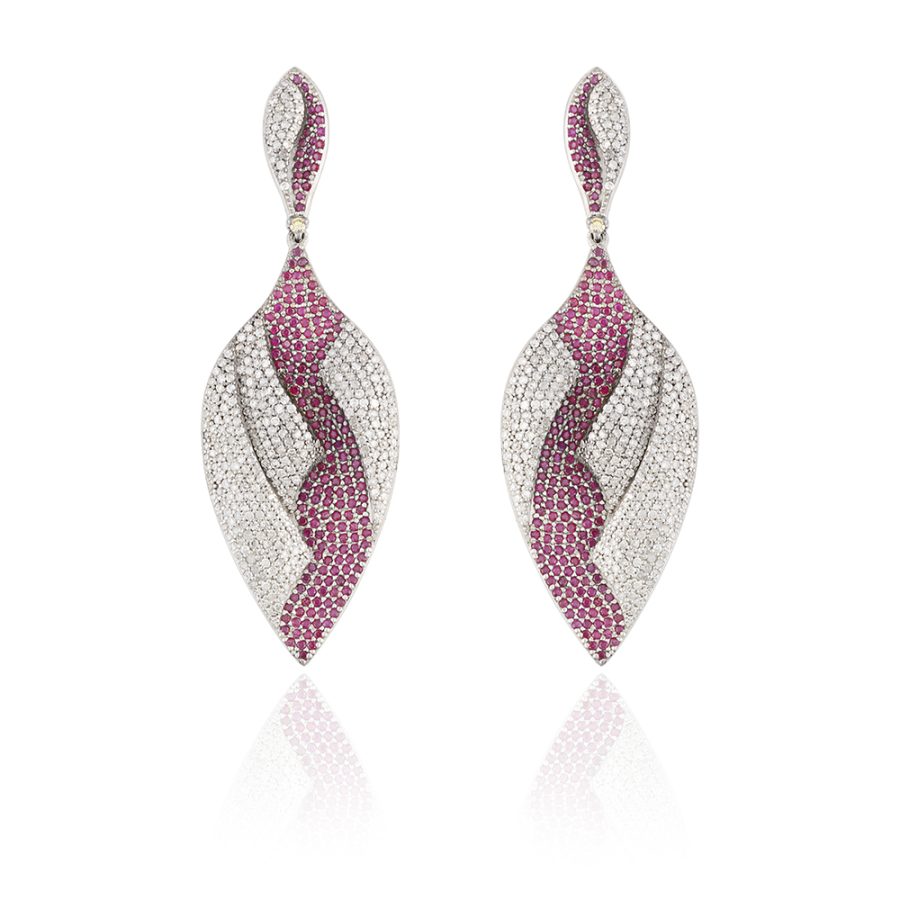 Structured Ruby & Diamond Tear Drop Earrings