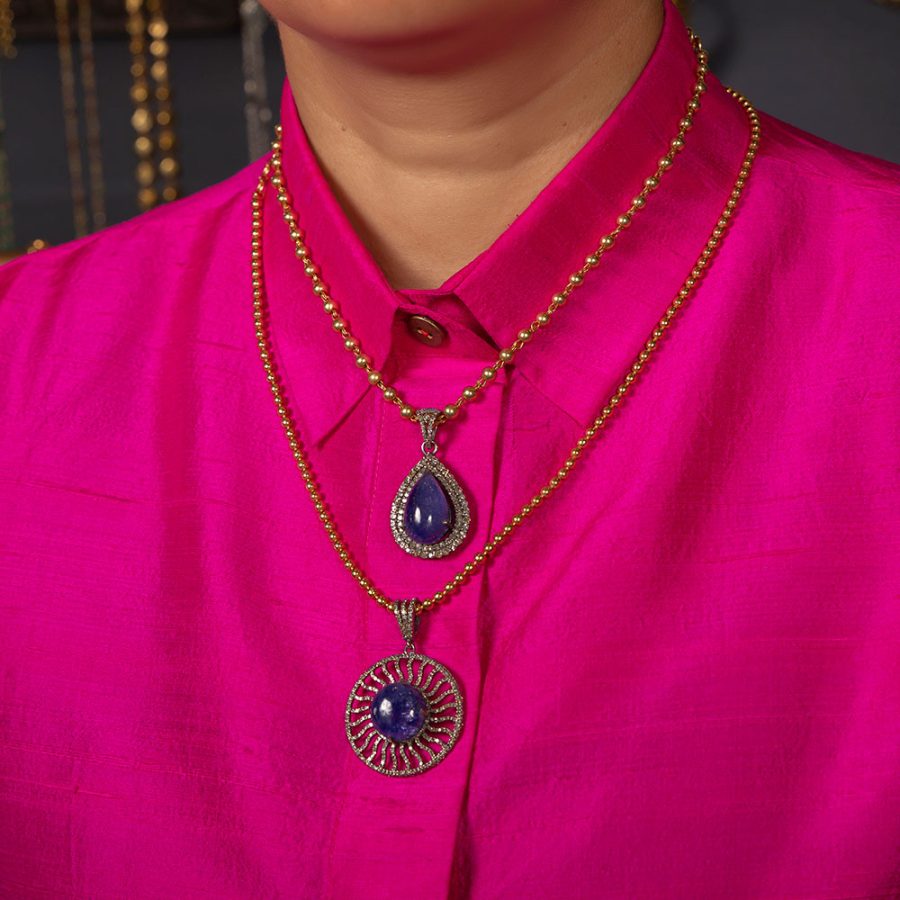 Tanzanite & Diamond Tear Drop Pendant