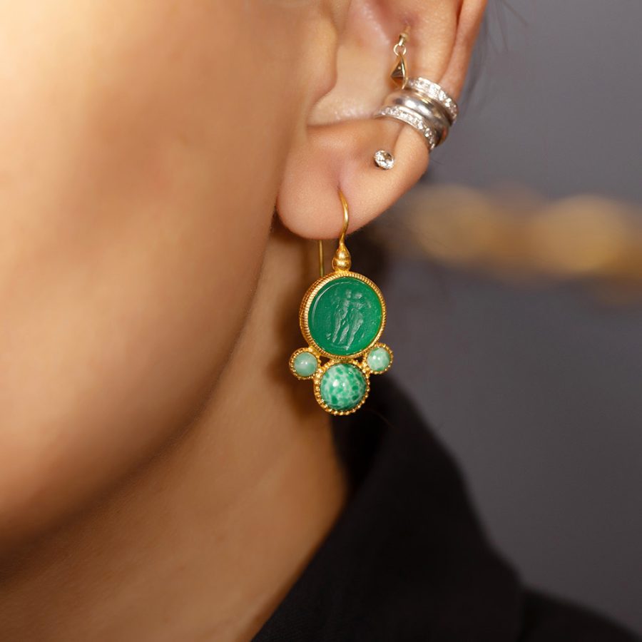 Malachite & Emerald Green Intaglio Earrings