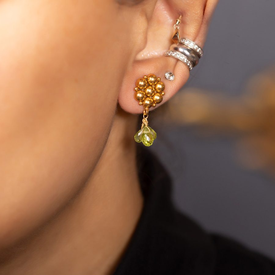 Simple Flower Stud Peridot Drop Earrings