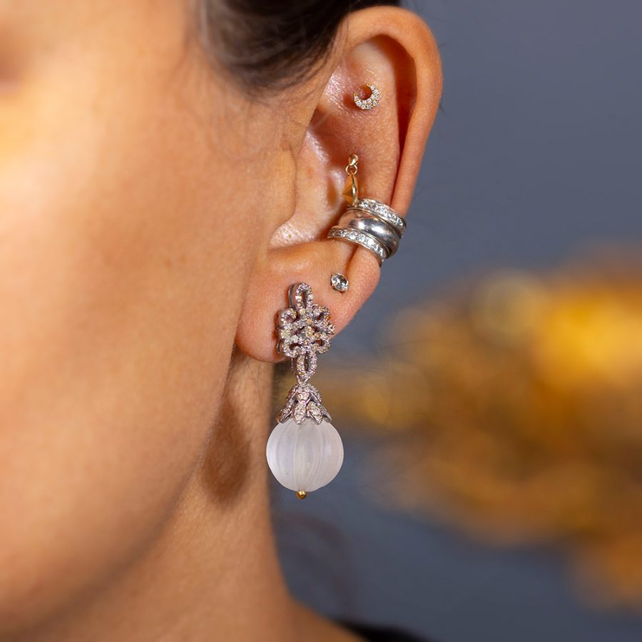 1920's Crystal Quartz & Diamond Drop Earrings