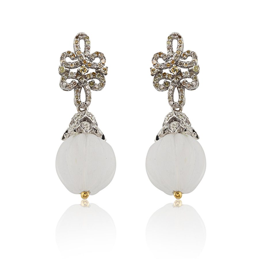 1920's Crystal Quartz & Diamond Drop Earrings