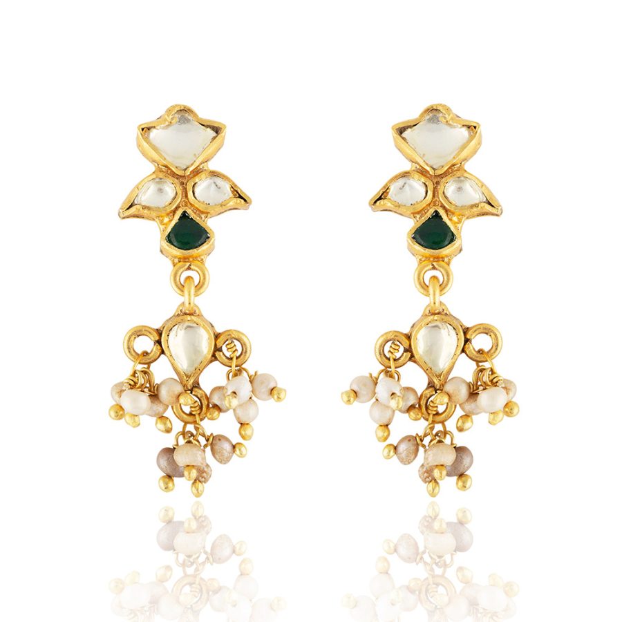 Antique Mughal Inspired Crystal & Pearl Drop Earrings