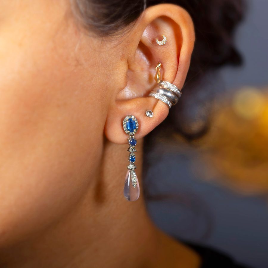 Art Deco Multi Gem & Diamond Drop Earrings