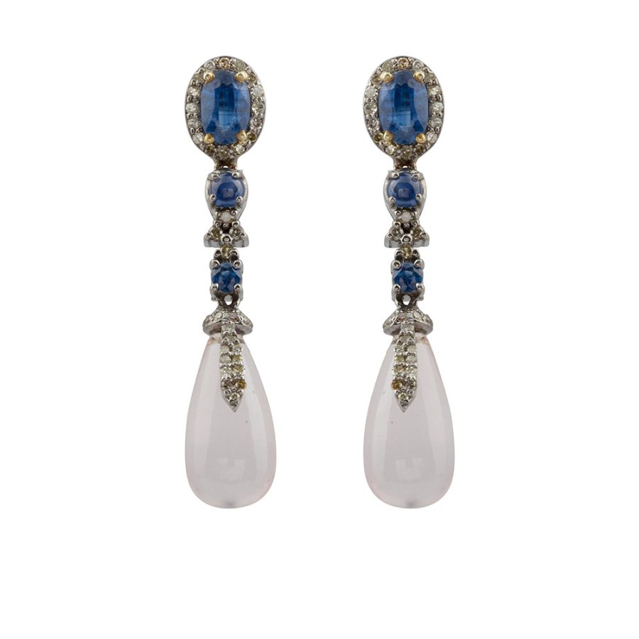 Art Deco Multi Gem & Diamond Drop Earrings
