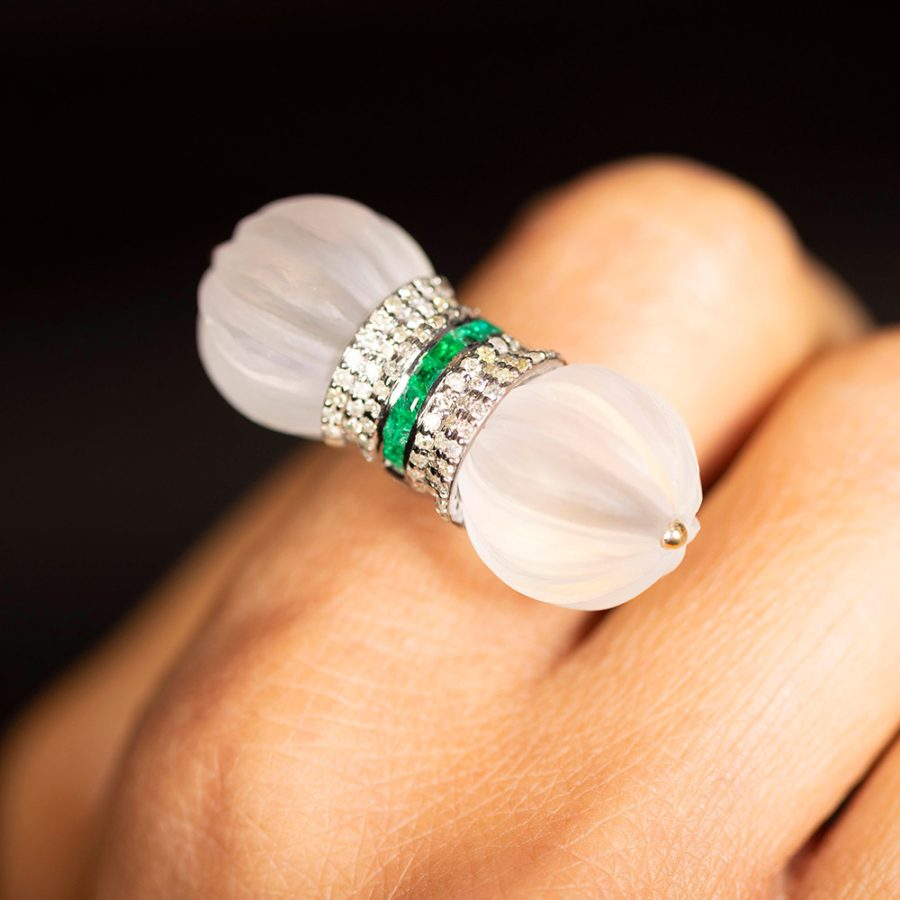 Crystal Quartz, Emerald & Diamond Ring