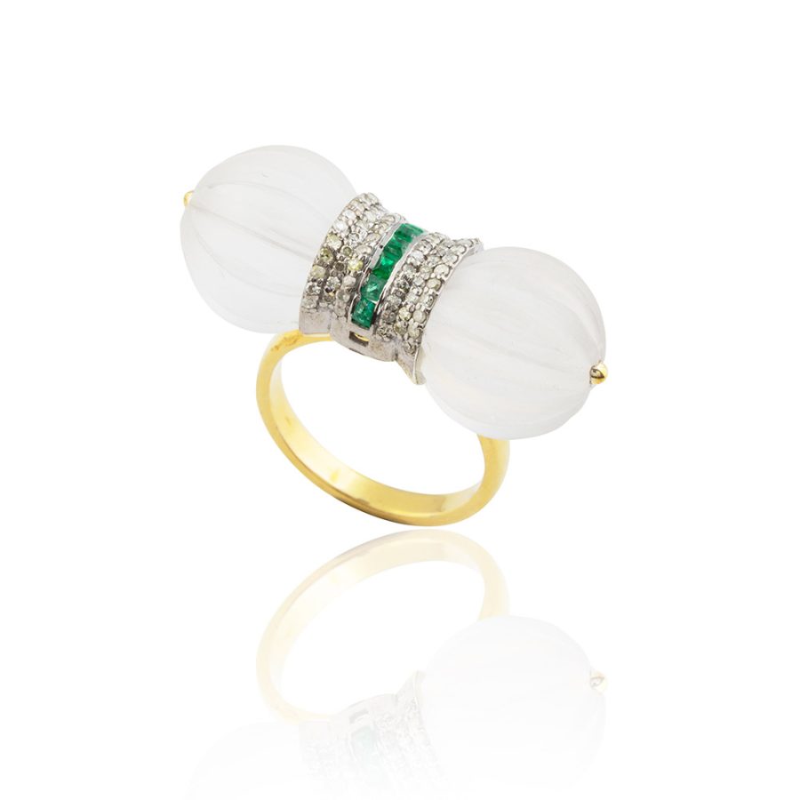 Crystal Quartz, Emerald & Diamond Ring