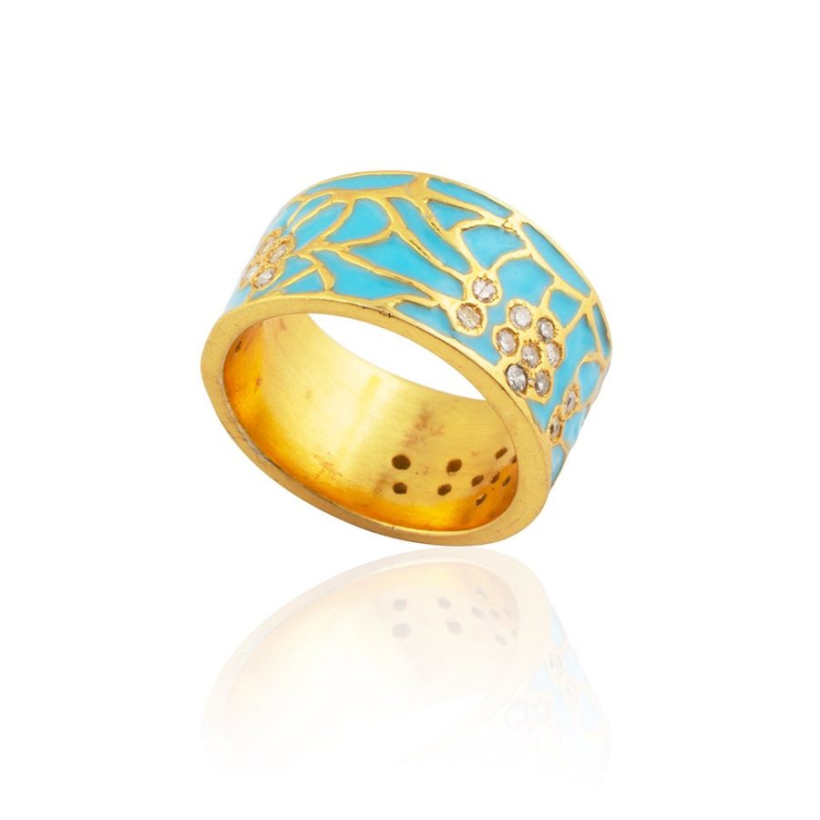 Enamel Diamond Tree of Life Ring