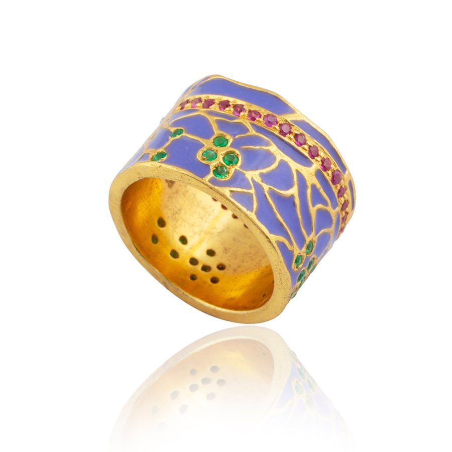 Enamel Ruby & Emerald Tree of Life Ring