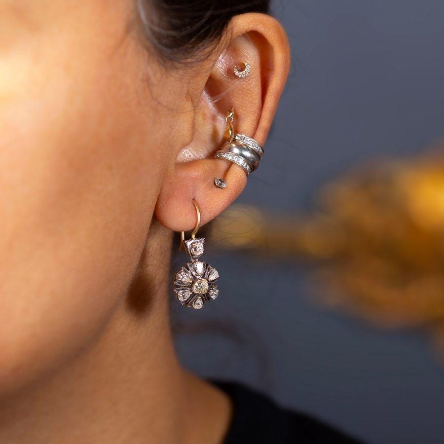 Heirloom 18kt Gold Old Mine Cut Diamond Earrings with Filigree Detail