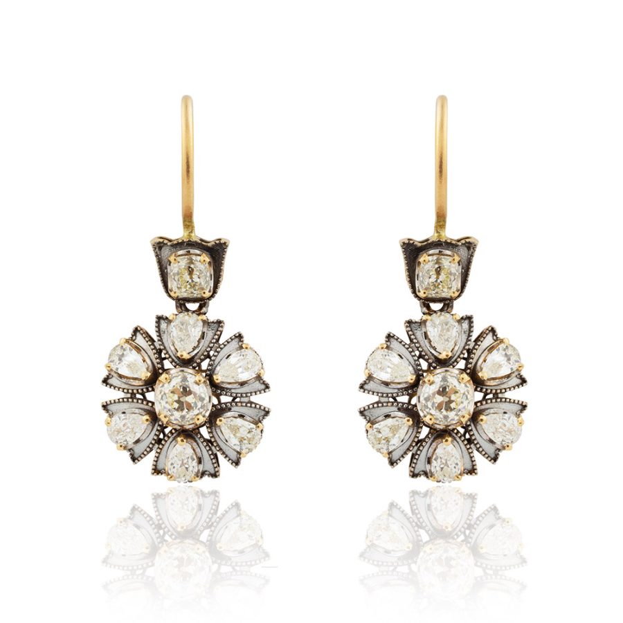 Heirloom 18kt Gold Old Mine Cut Diamond Earrings with Filigree Detail