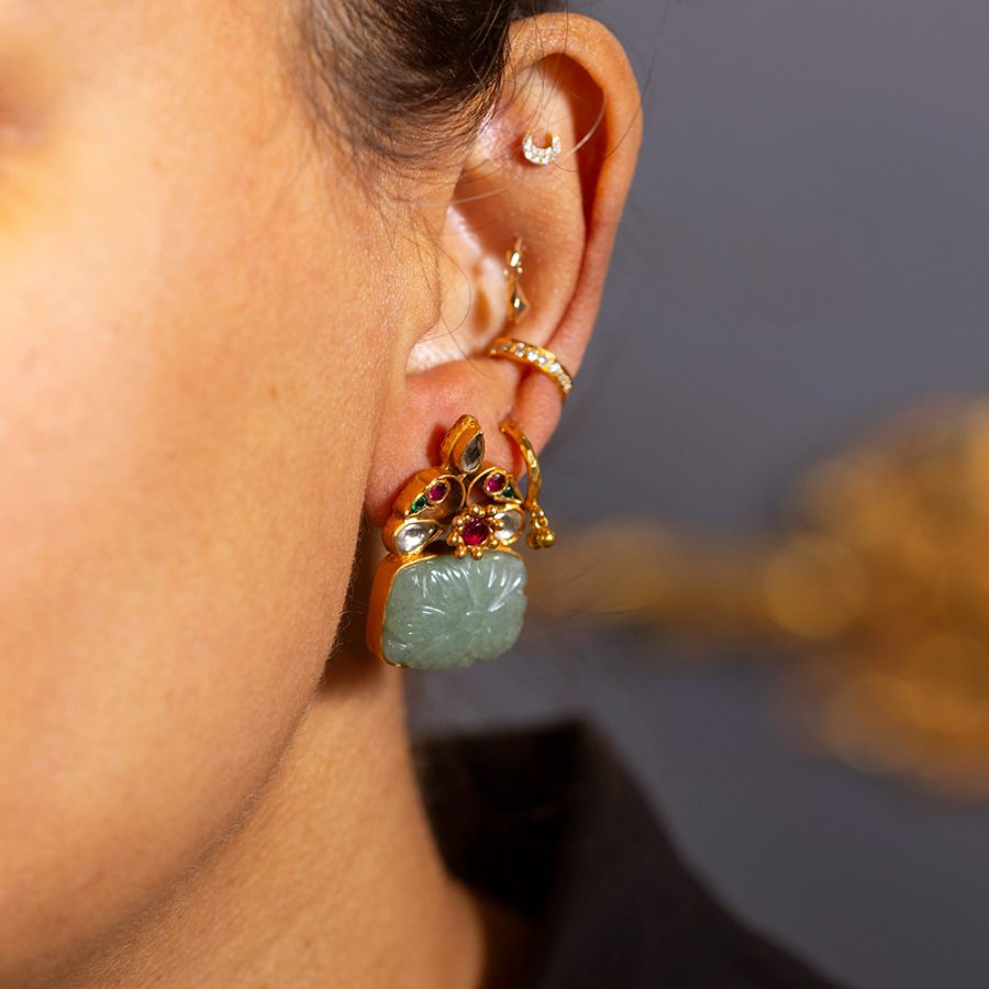 Heritage Carved Aquamarine & Crystal Earrings