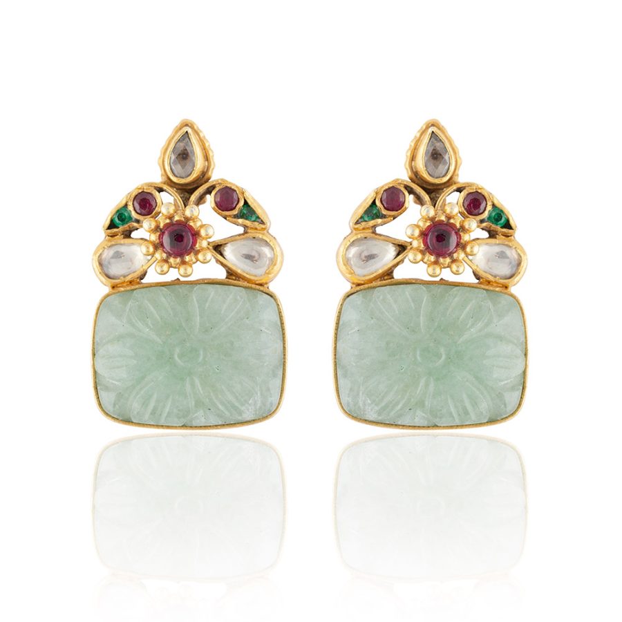 Heritage Carved Aquamarine & Crystal Earrings