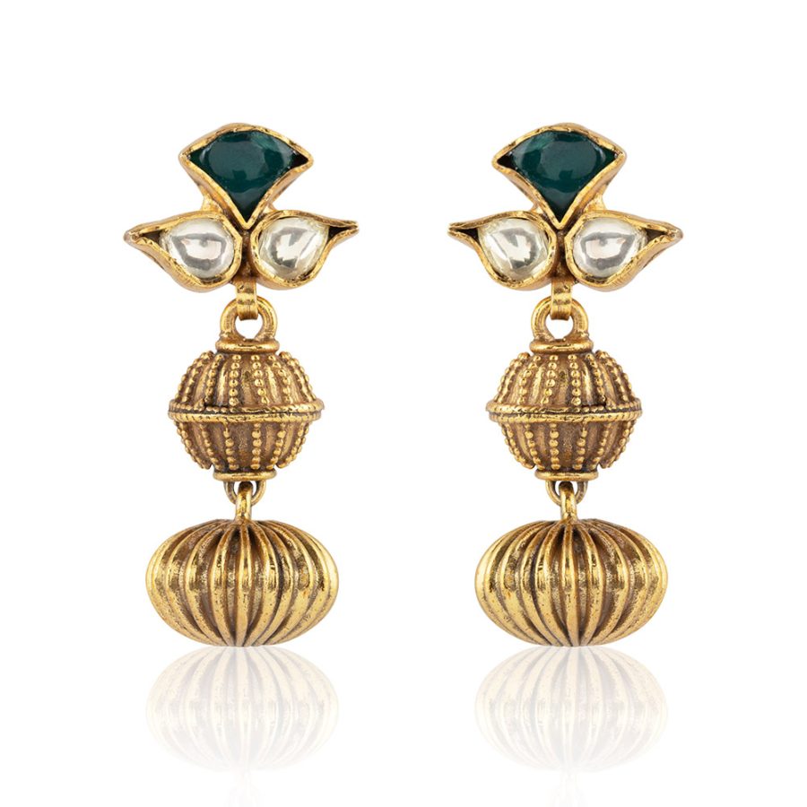 Heritage Grid Ball Drop Earrings
