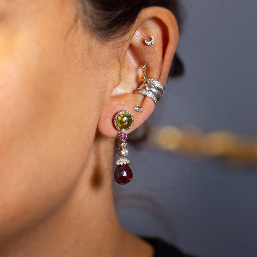 Mis Matched Tourmaline & Diamond Drop Earrings