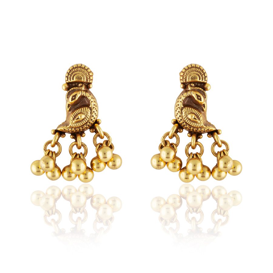 Simple Heritage Peacock Gold Ball Stud Earrings