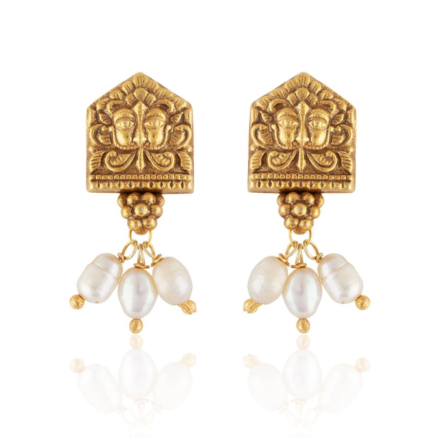 Sun God Pearl Drop Stud Earrings