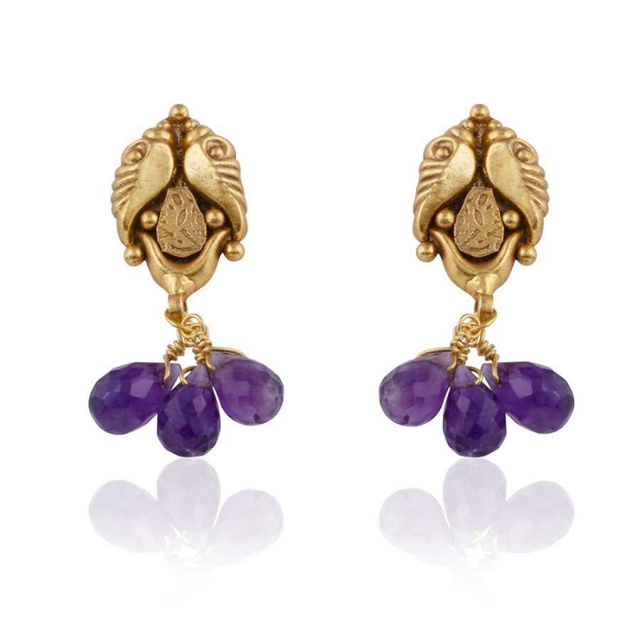 Simple Heritage Purple Amethyst Drop Studs