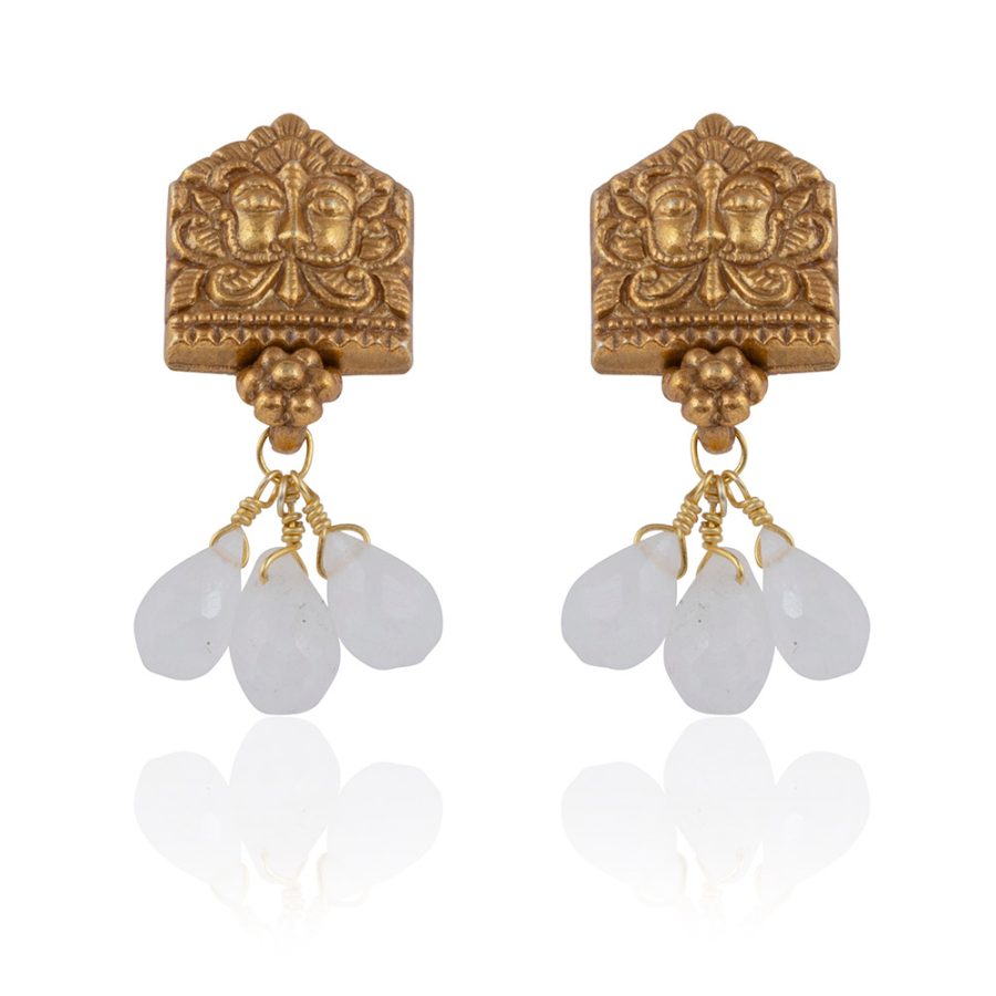 Sun God Moonstone Drop Stud Earrings