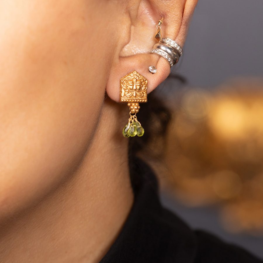 Sun God Peridot Drop Stud Earrings