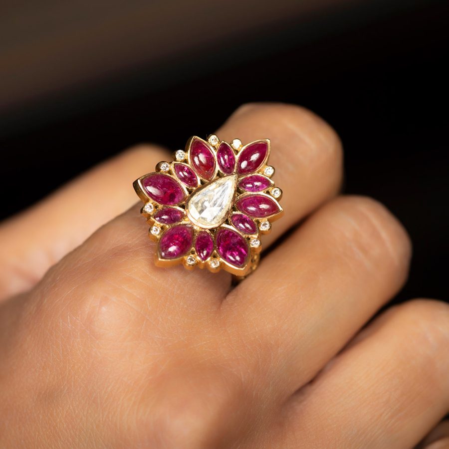18kt Gold Heirloom Mughal Inspired Ruby Ring