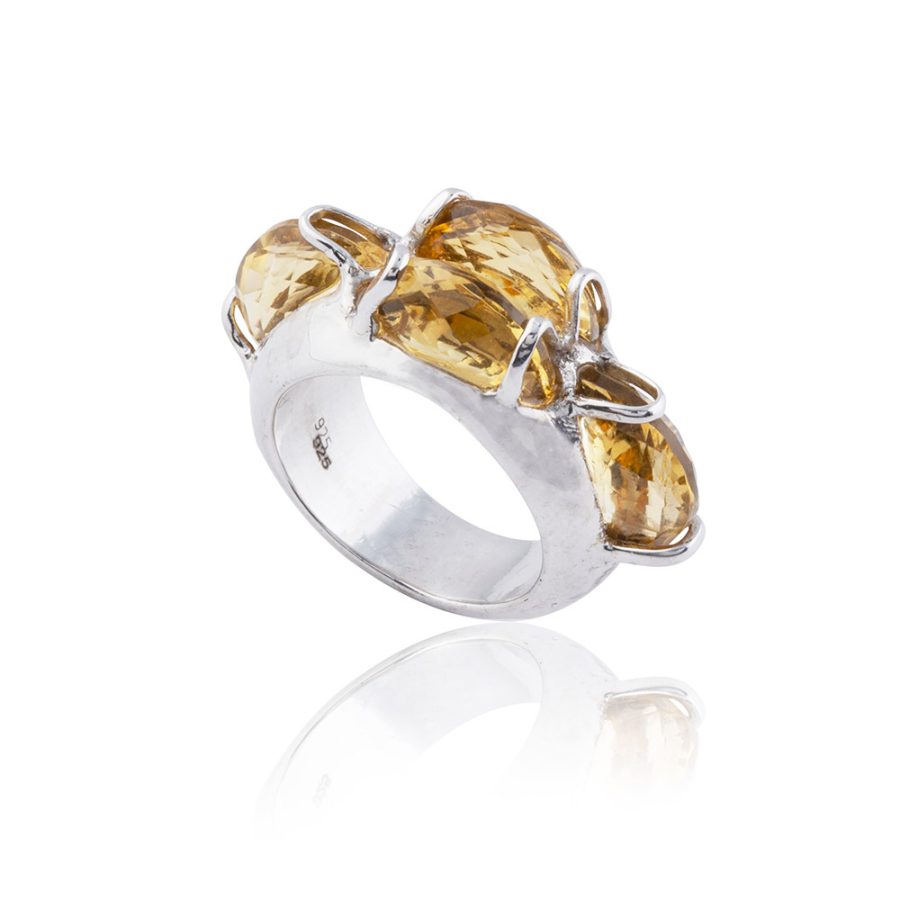 Faceted Citrine Concave Ring