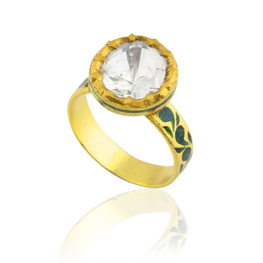 Heirloom 22ktkt Gold Enamel and Uncut Diamond Ring