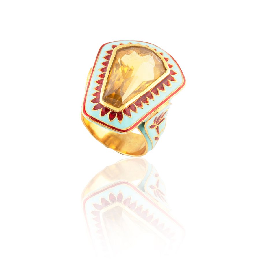 Palace Blue & Red Quartz Enamel Ring