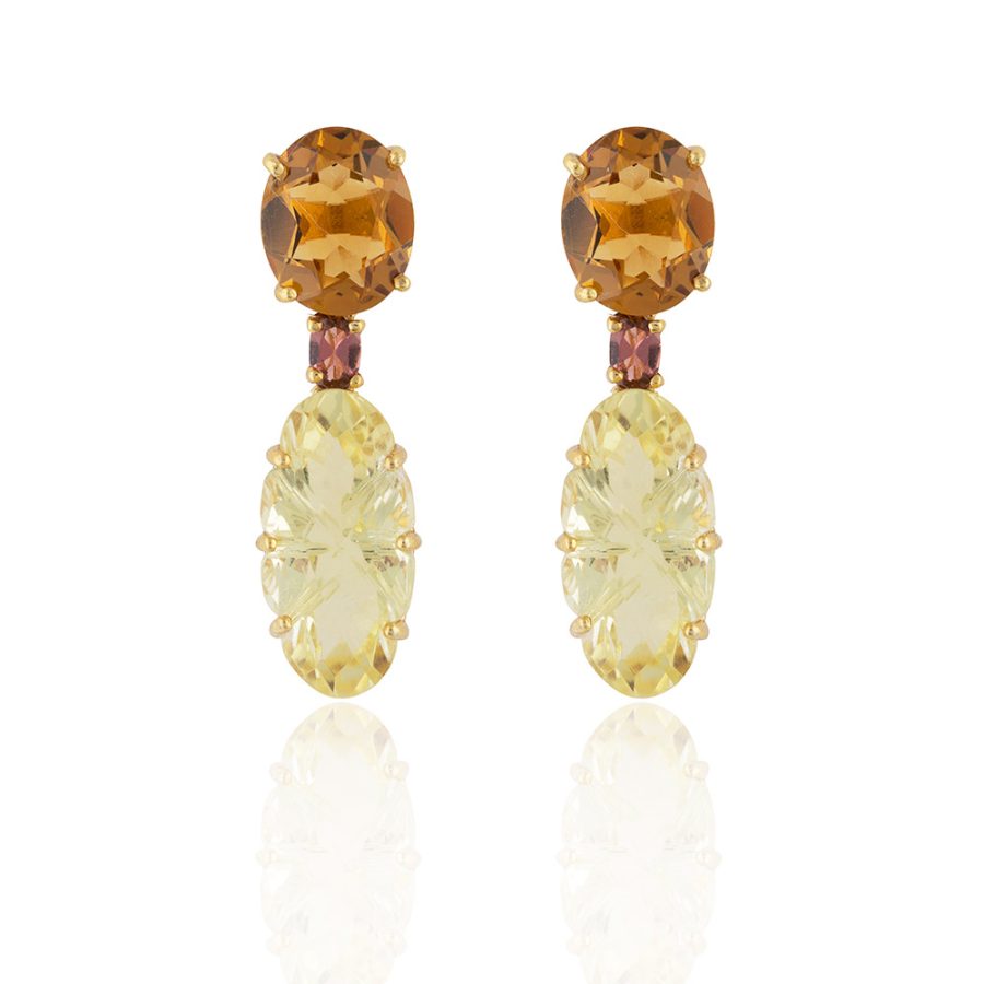 Tourmaline, Quartz & Citrine Drop Earrings
