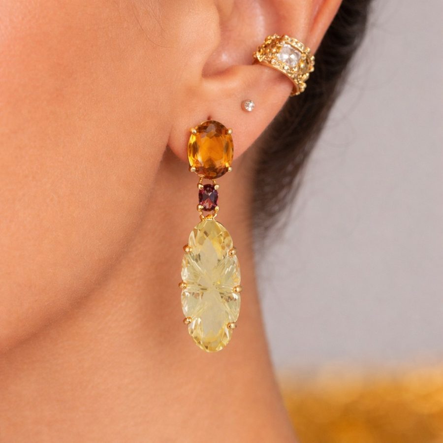 Tourmaline, Quartz & Citrine Drop Earrings