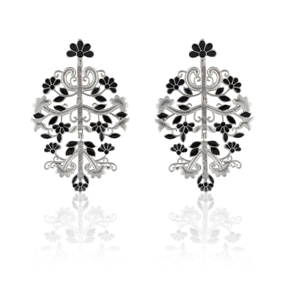 1632 Black Enamel Taj Wall Art Inspired Earrings