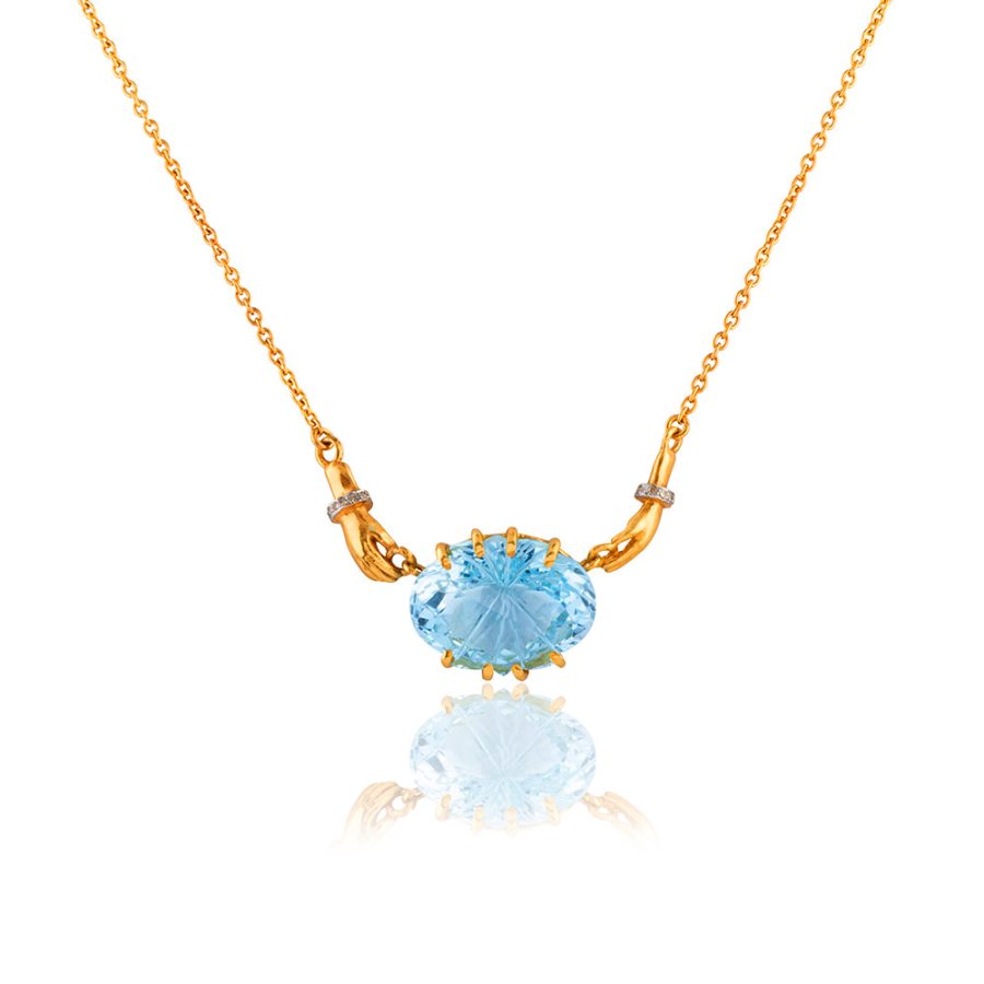 Blue Topaz & Diamond Kind Hands Necklace