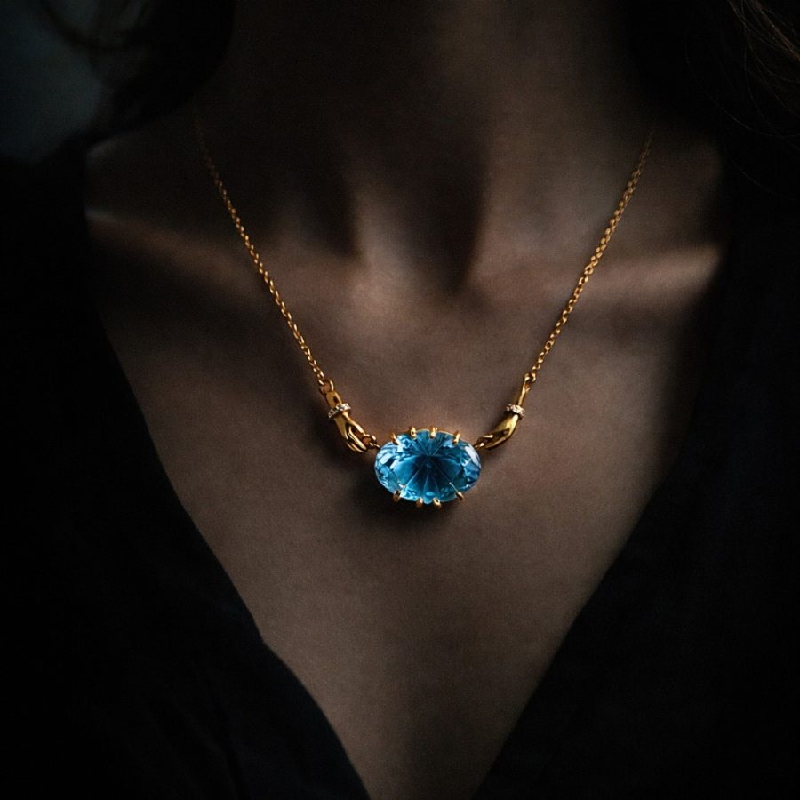 Blue Topaz & Diamond Kind Hands Necklace