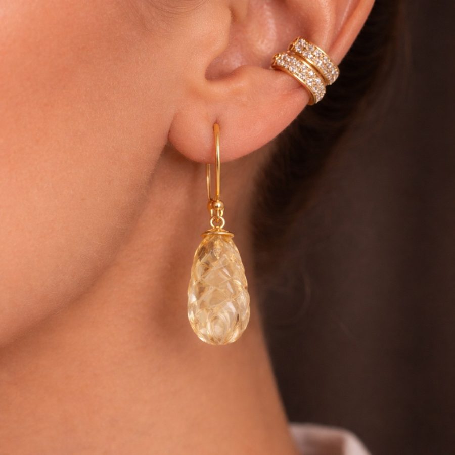 Simple Carved Citrine Drop Earrings
