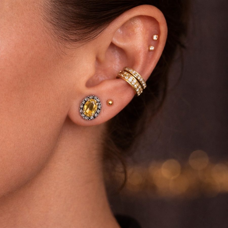 Simple Citrine & Diamond Stud Earrings