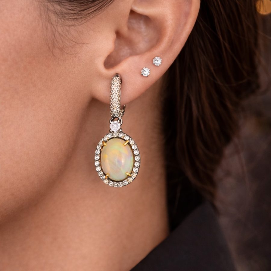 Opal & Diamond Drop Earrings