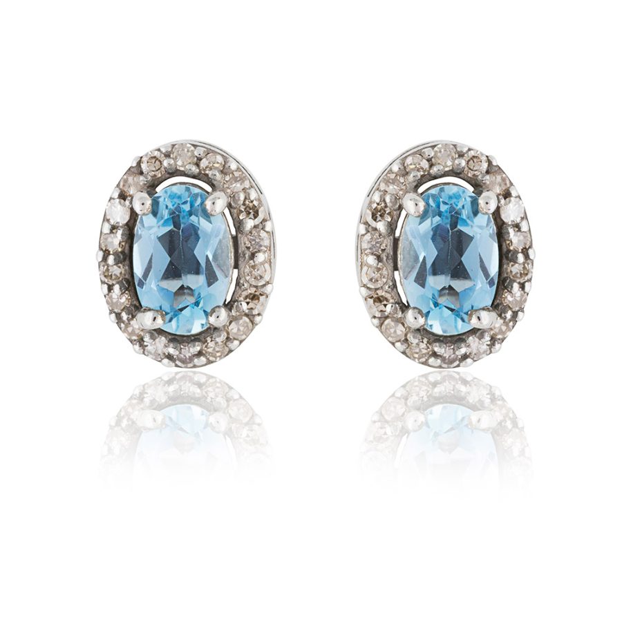 Simple Blue Topaz & Diamond Stud Earrings