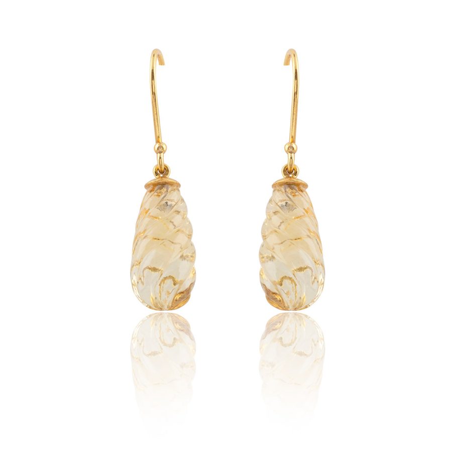 Simple Carved Citrine Drop Earrings