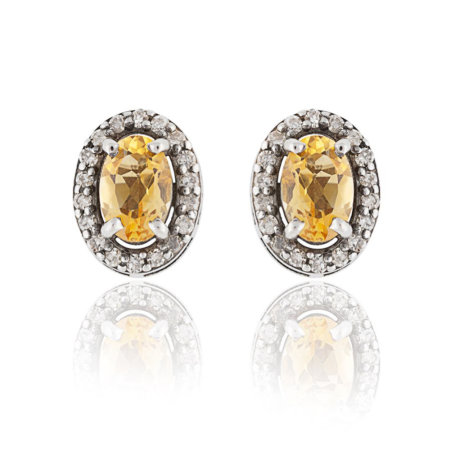 Simple Citrine & Diamond Stud Earrings
